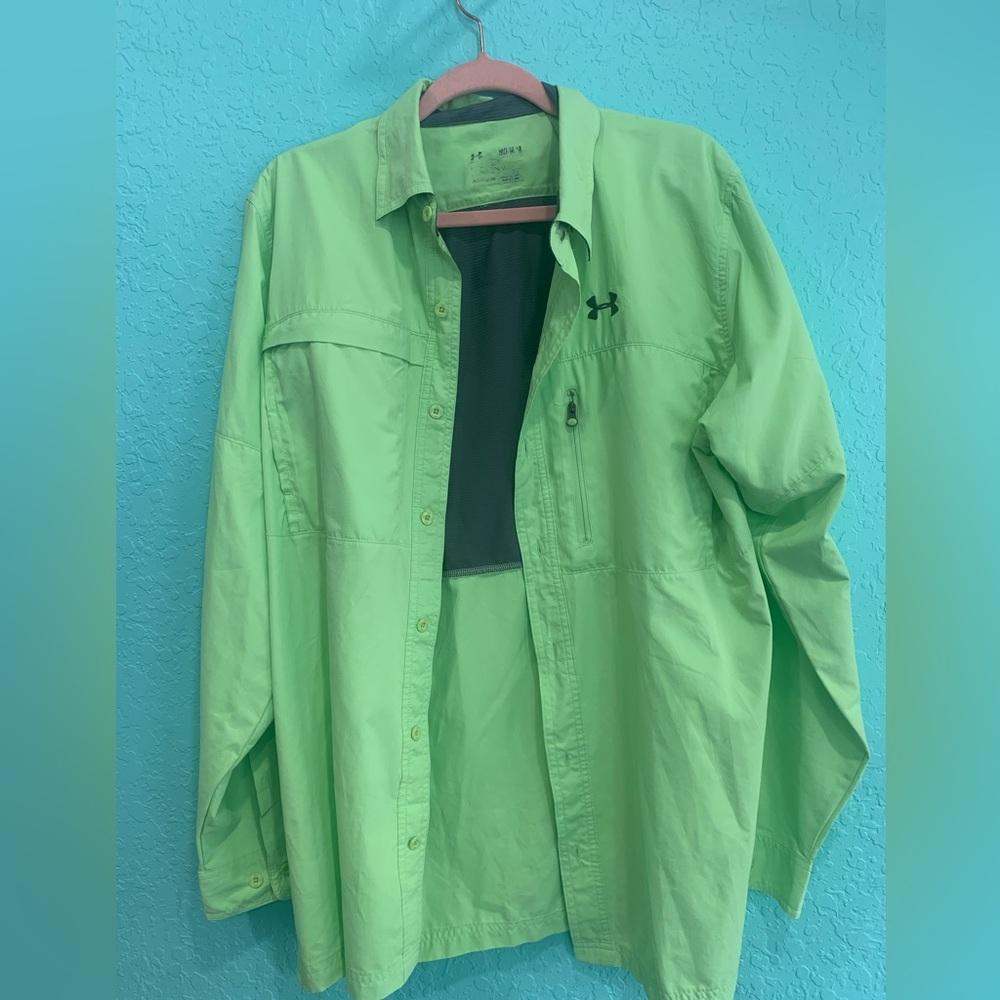 Under Armour Men's Lightweight Neon Green Performance Shirt M fishing golf